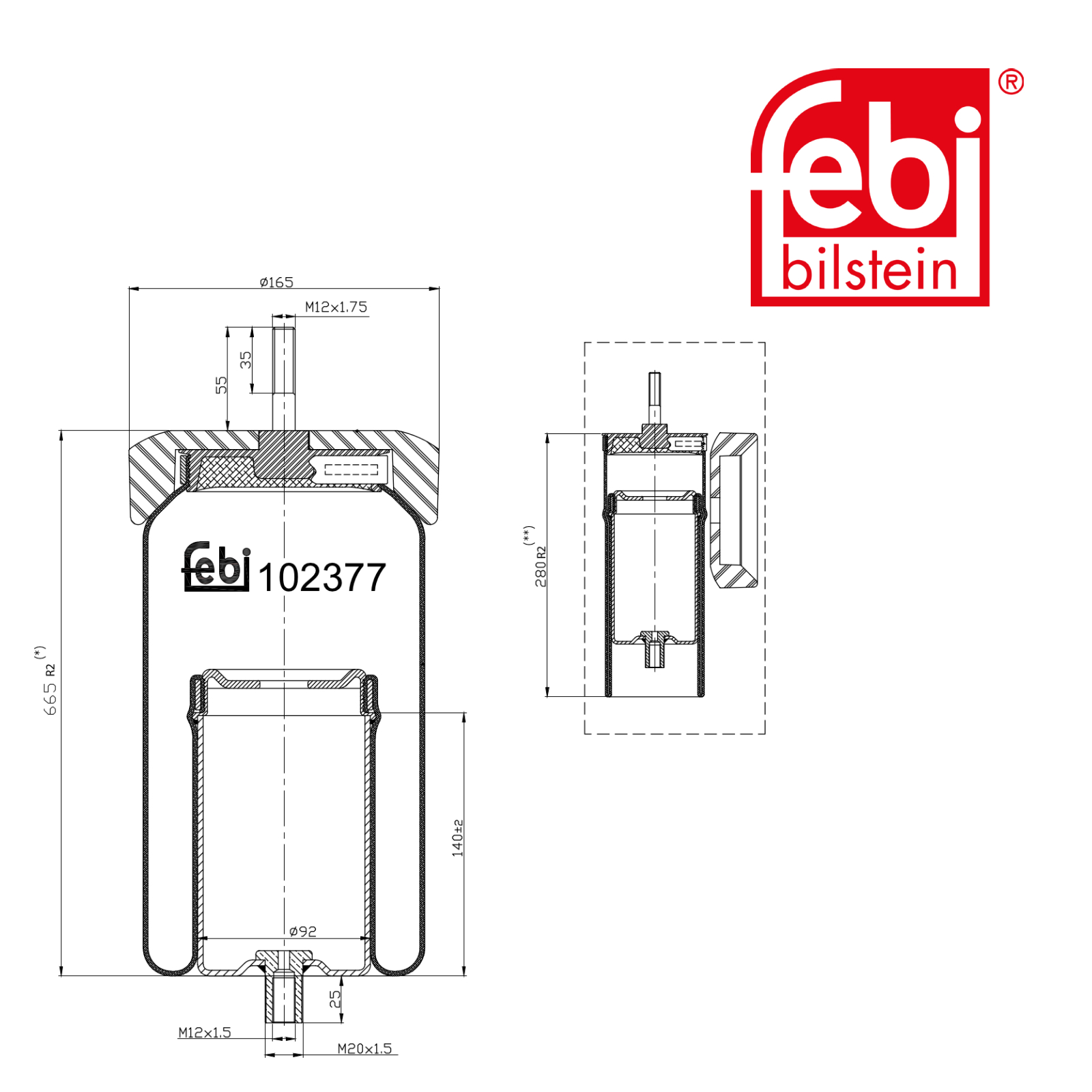 Febi Air Suspension Bellow 165mm 102377
