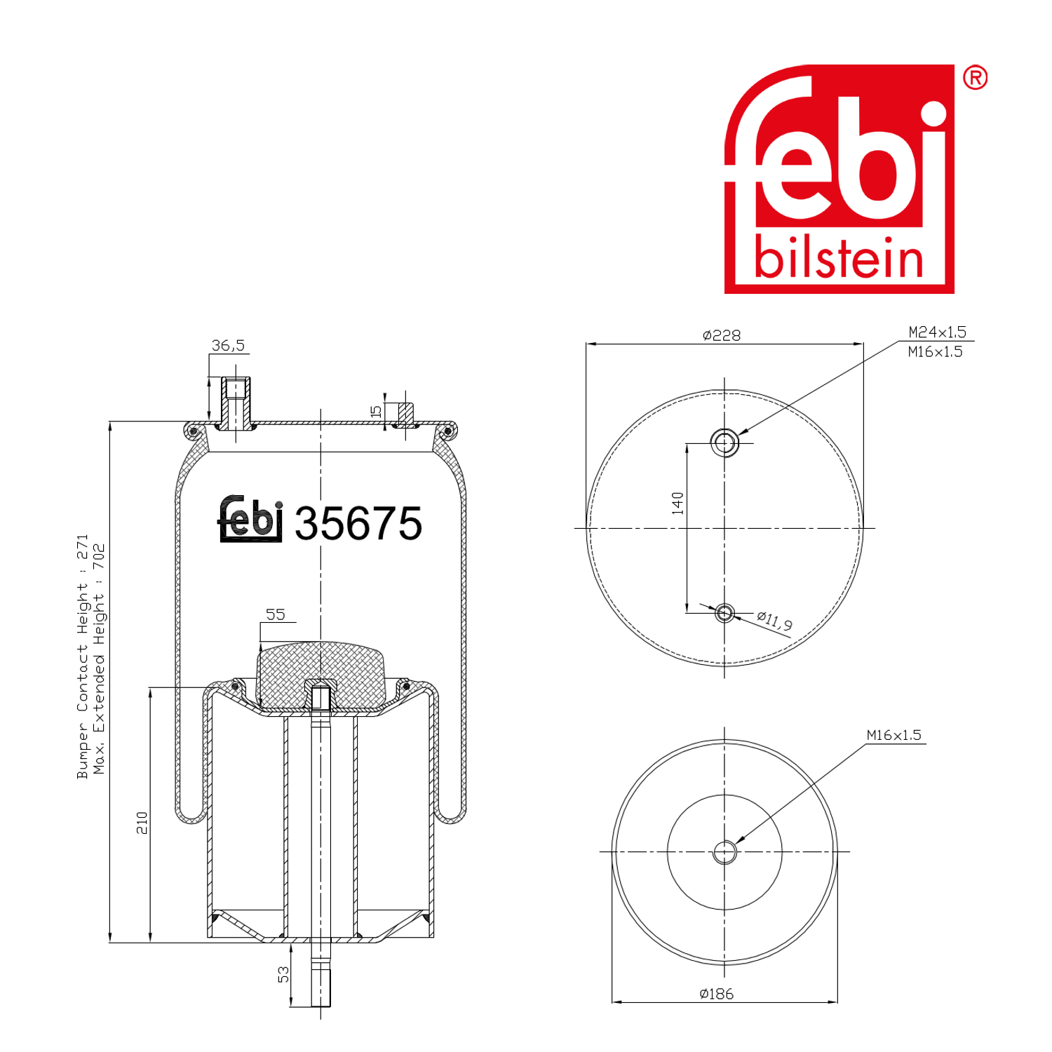 Febi Air Suspension Bellow 187mm Rear Right 35675