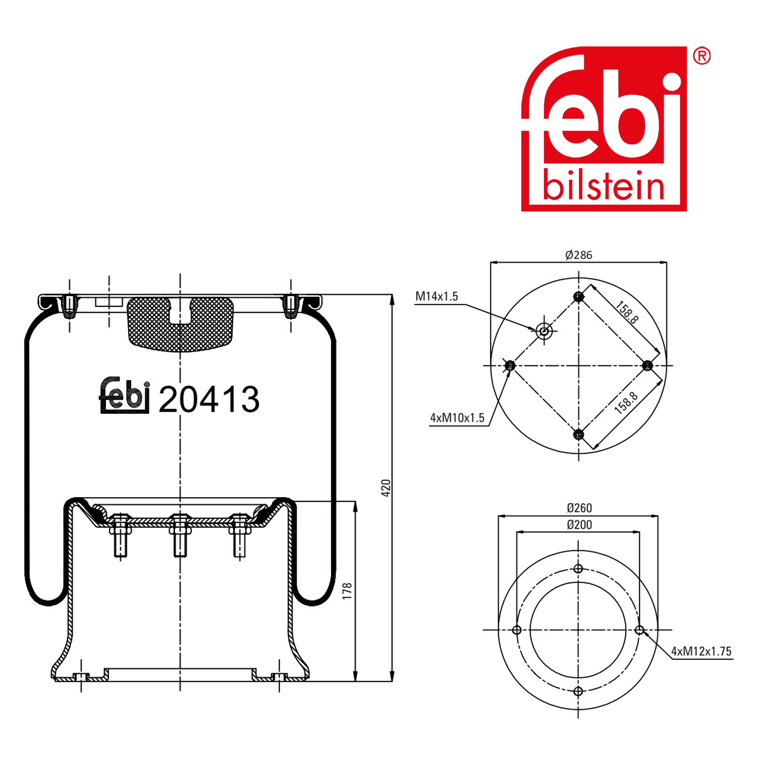 Febi Air Suspension Bellow 260mm Rear 20413