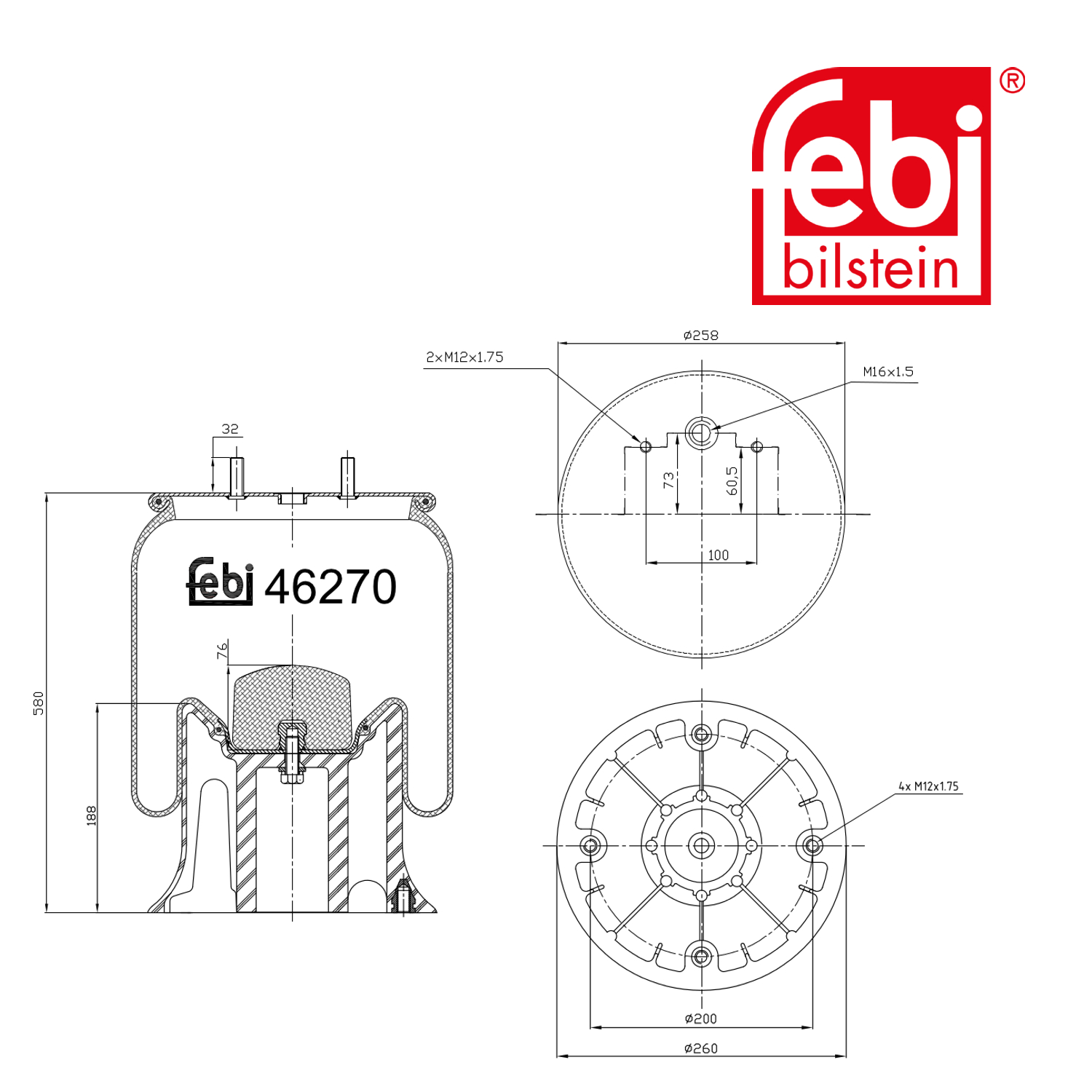 Febi Air Suspension Bellow 260mm Rear 46270