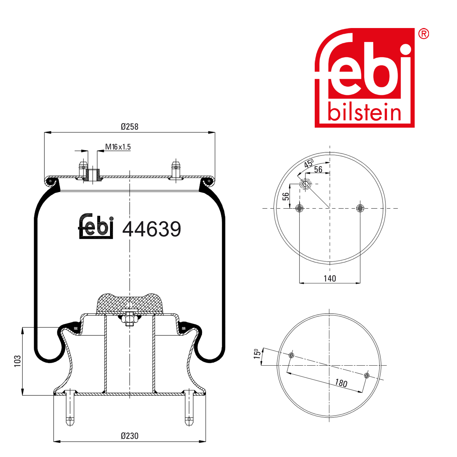 Febi Air Suspension Bellow 230mm Front 44639
