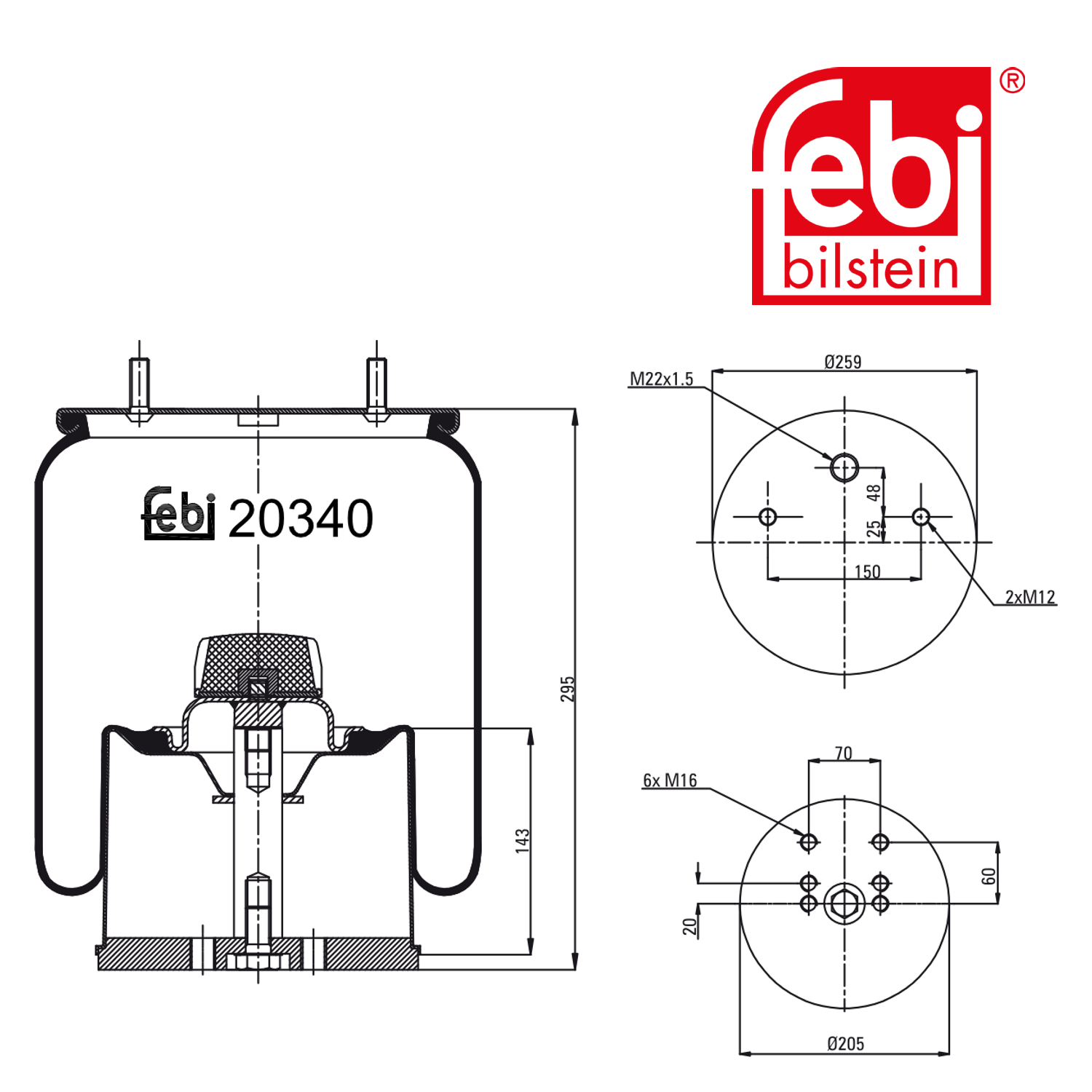 Febi Air Suspension Bellow 259mm 20340